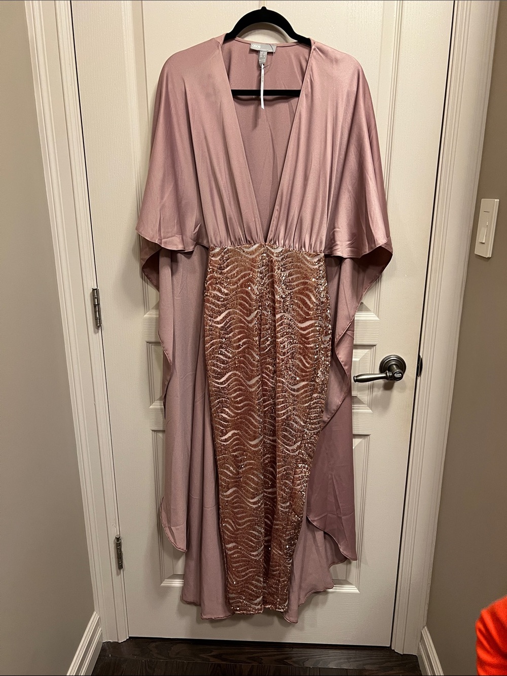 ASOS Dusty Rose Sequin Panel Long Sleeve Jumpsuit with Cape